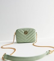 New Look Light Green Chevron Quilted Cross Body Bag